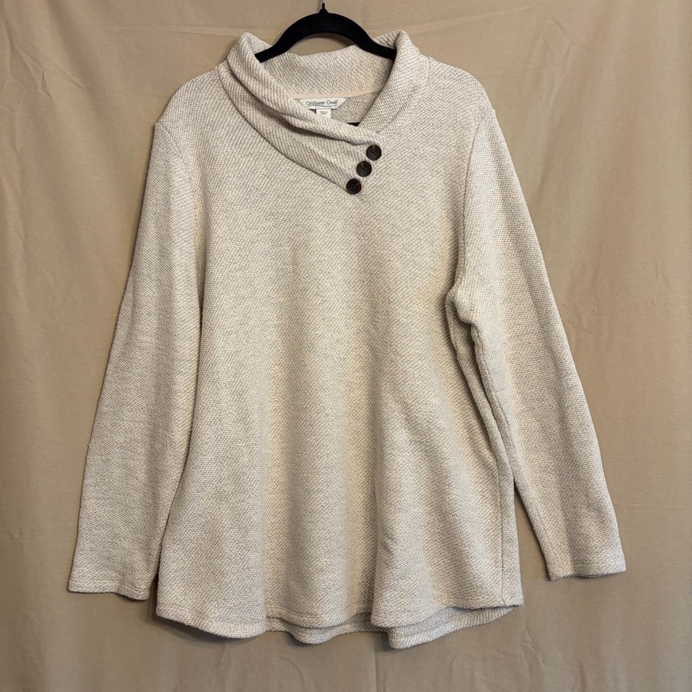 Coldwater Creek L Completely At Ease Tunic Cream with Button Accents